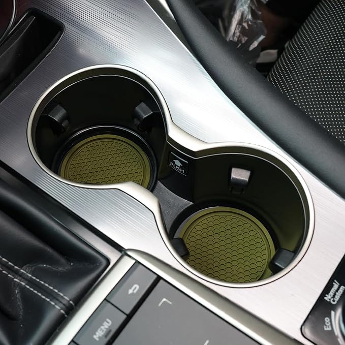 SINGARO Car Cup Coaster, 4PCS Universal Non-Slip Cup Holders Embedded in Ornaments Coaster, Car Interior Accessories, Olive Green