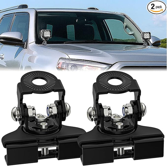 Nilight LED Light Bar Mounting Bracket 2PCS Universal Adjustable Pillar Hood Work Lamp Mount Clamp Holder for Off-Road Truck SUV, Black-2