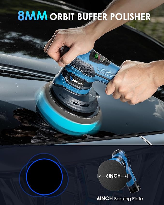 Cordless Polisher 2x2000mAh 21V Batteries,21pcs Attachments & 6 inch Car Buffer Polisher for Car Detailing 6 Variable Speed to 4500OPM Car Buffers and Polishers Kit for Polishing/Waxing