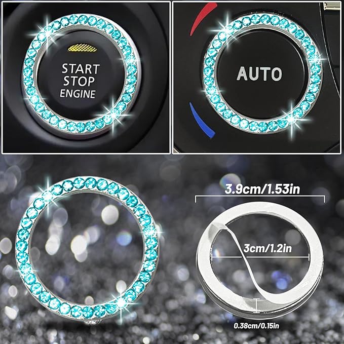 NBTEPEM 8 pcs Bling Car Accessories Set for Women, Steering Wheel Cover, Sparkly Seat Belt Covers, Bling Gear Shift Cover, Universal Fit Most Cars (Aquamarine Diamond)