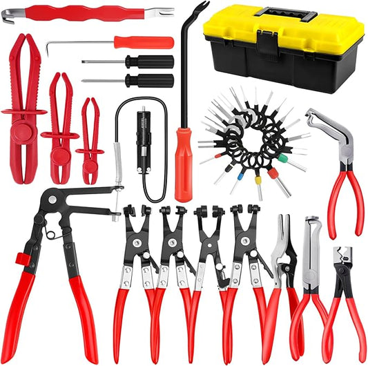 Hose Clamp Pliers Set, 38 Pcs Hose Clamp Kit with Electrical Connector Disconnect Pliers & Terminal Pin Removal Tool, Automotive Radiator Coolant System Repair Tool Set for Car Mechanic DIYer