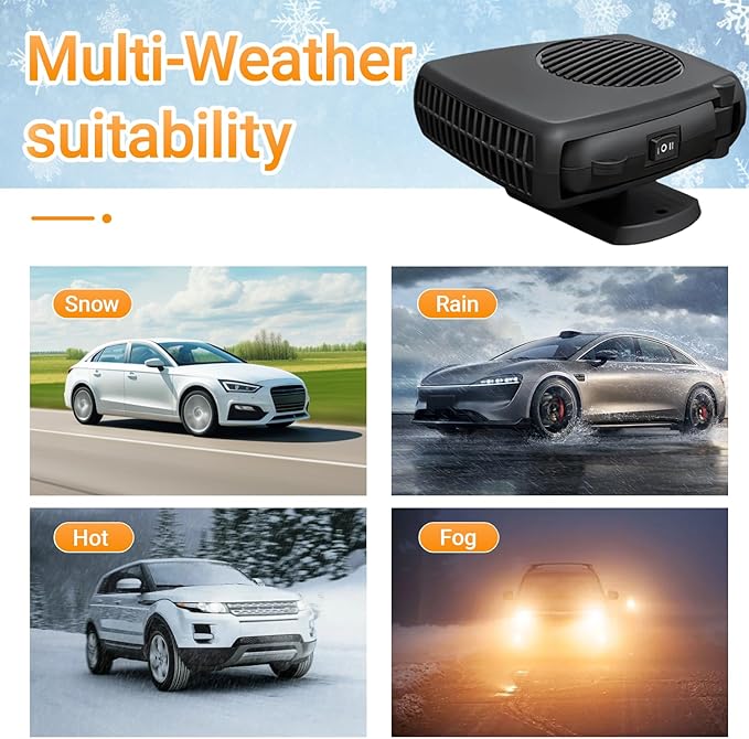 12V 200W Car Heater and Fan, Portable Dual Mode car heater Defroster Defogger, 360° Adjustable Vent for Interior Comfort, Easy Plug-in Installation