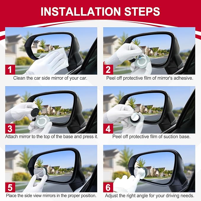LivTee Blind Spot Mirrors, Apple-Shaped HD Glass Frameless Convex Rear View Mirrors, Wide Angle Adjustable Stick for Side Mirror, Automotive Exterior Accessories for Car, SUV & Trucks, Pack of 2