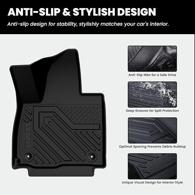 LASFIT Floor Mats for Kia Telluride 2027 (Only Fit Gas, Not Fit Hybrid), All Weather TPE Custom Fit Floor Liners 1st & 2nd & 3rd Row Car Mats Accessories, Black