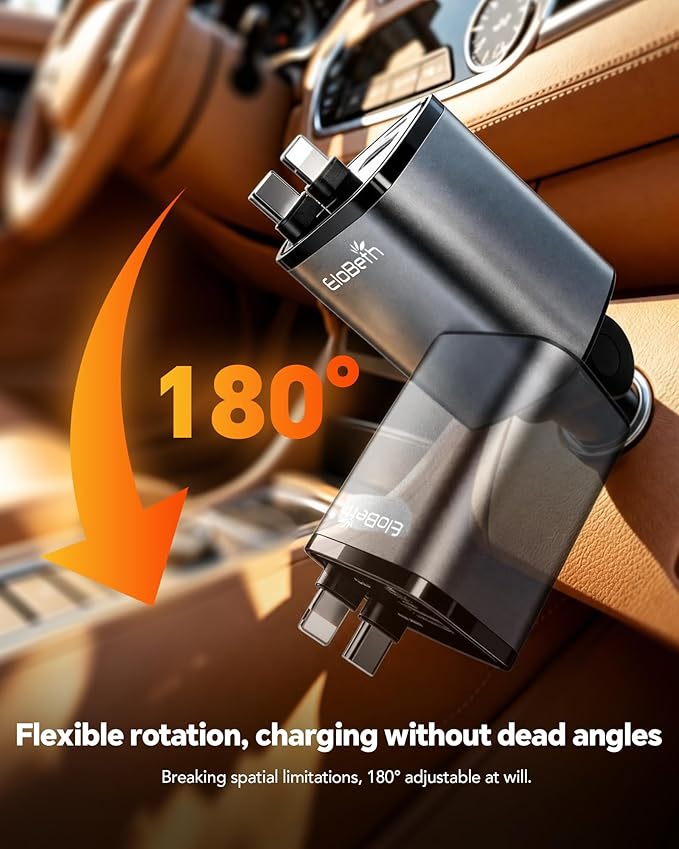 Retractable Car Charger,69W Car Phone Charger USB C Fast Charge,Cigarette Lighter USB Charger Car Accessories for Women,Road Trip Essentials Gift for Men,RV Power Adapter for iPhone 17/16/15/14,Galaxy