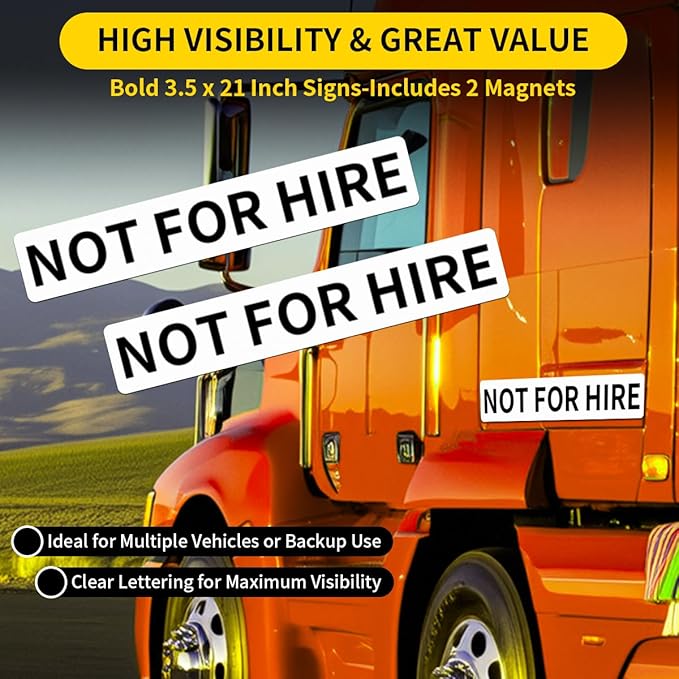 Not for Hire Magnets for Trucks & Vans - 2 Pack Heavy Duty Magnetic Signs - 3.5 x 21 Inch Magnetic Stickers for Commercial Vehicles, Trucks, Trailers - Meets US DOT Display Guidelines