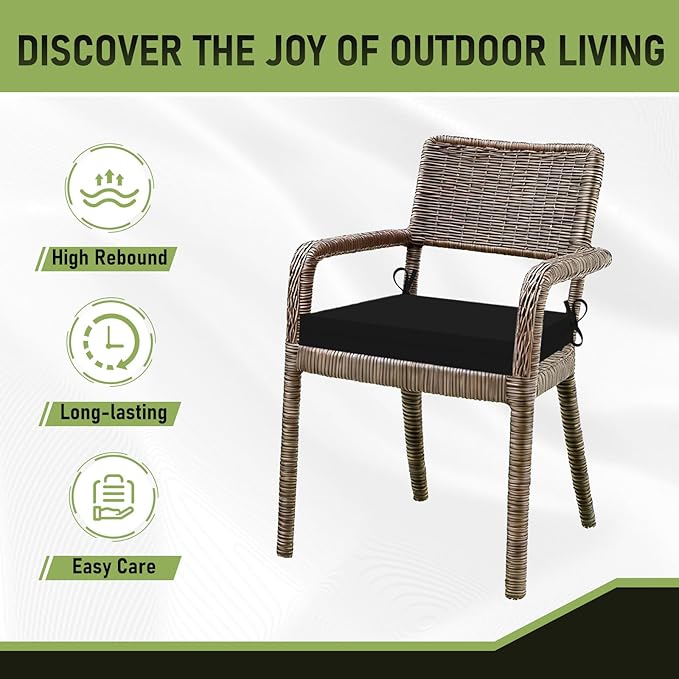 Basic Beyond Outdoor Chair Cushions Set of 2, Square Corner Outdoor Cushions for Patio Furniture, Water Resistant Patio Chair Cushions with 2 Ties, 18.5x16x3, Black