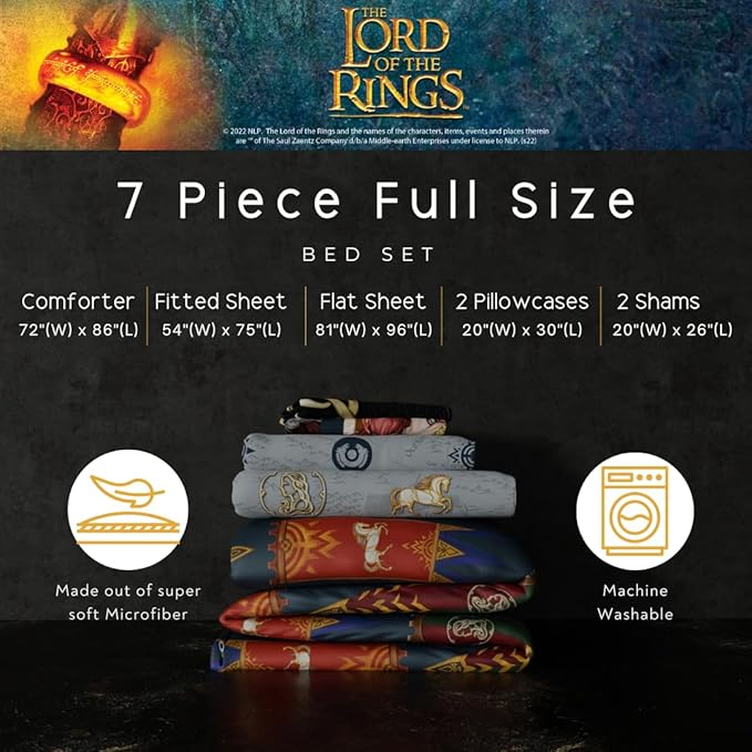 The Lord of The Rings: The War of The Rohirrim Bedding 7 Piece Super Soft Cozy Reversible Comforter and Sheet Set with Sham, Full, (Officially Licensed Product) by Franco