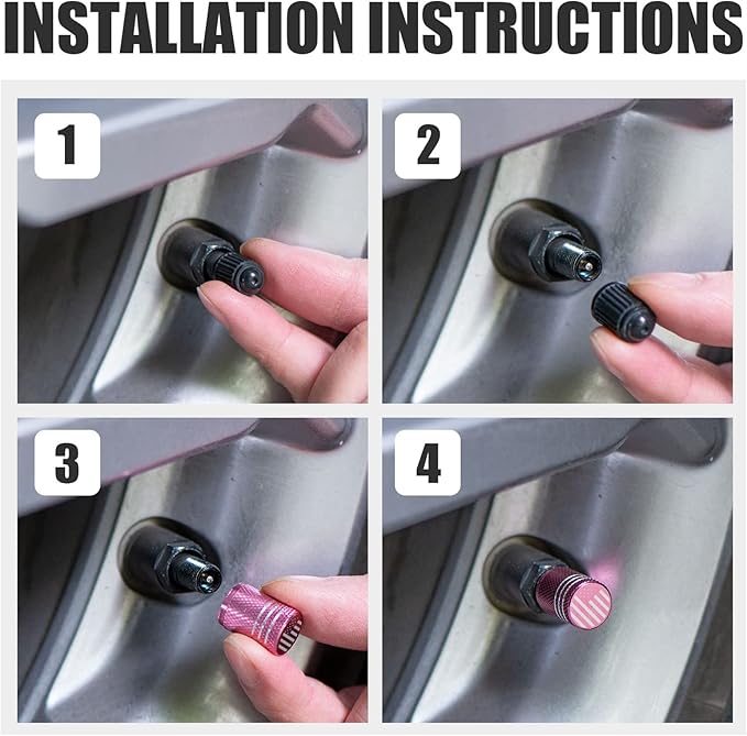 Tire Valve Stem Caps for Car Tire Cap 5 Pack Corrosion Resistant Leak-Proof Premium Alloy American Flag Universal for Car Bike Truck Motorcycle Pink