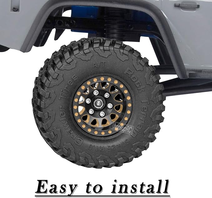 RC Full Brass 1.0in Beadlock RC Truck Tires Wheels Tires Upgrades Part for 1/18 1/24 Trx4m Axial SCX24 RC Crawler,RC Wheels Hops Up(4pcs Black)