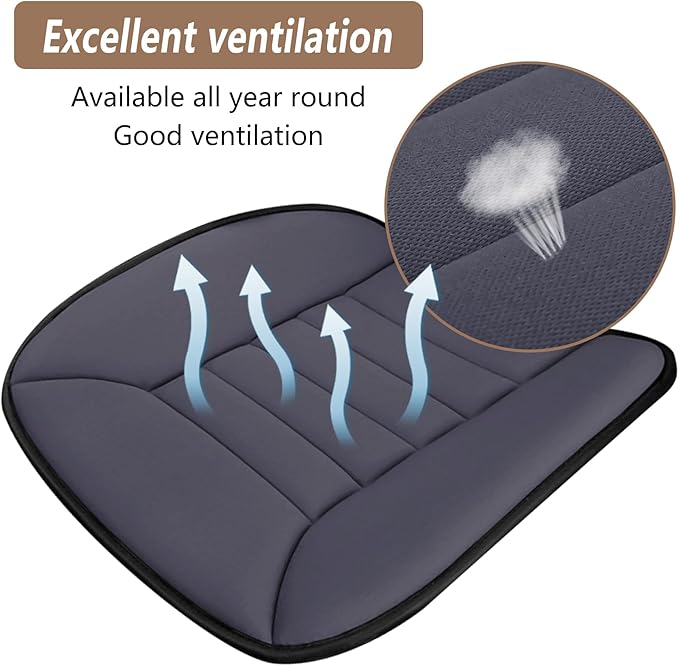MYFAMIREA 2PCS Car Seat Cushion Pad 1.2" Thick Comfort Seat Protector for Car Driver Seat Office Chair Home Use Memory Foam Seat Cushion with Non Slip Bottom, 20'' x 18.5'', Dark Gray