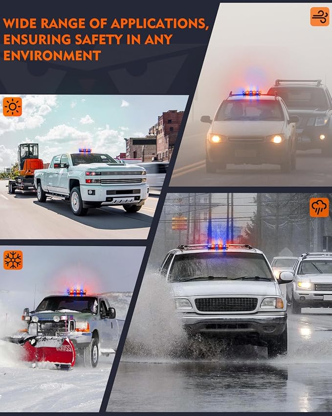 LUMENIX LED Roof Top Strobe Beacon Light Bar Rooftop Security Warning Emergency Flashing Cop Police Lights for First Responder POV Vehicles Trucks Cars - Red Blue