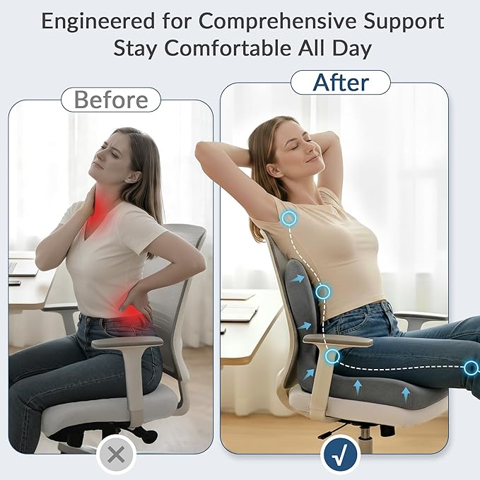 Exclusivo Mezcla Memory Foam Seat Cushion, Ergonomic Tailbone Pain Relief Cushions, Non-Slip Seat Pad for Office Chair and Car Seat, Grey