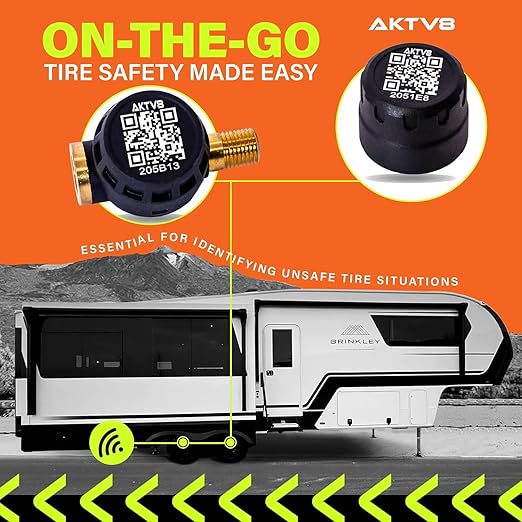 AKTV8 PressureTechTM Wireless Tire Pressure Monitoring System - TPMS Sensors for Cars, RVs, Motorcycles and Trailers - Real-Time Display w/iOS or Android App (0-150 PSI) (Pack of 2)