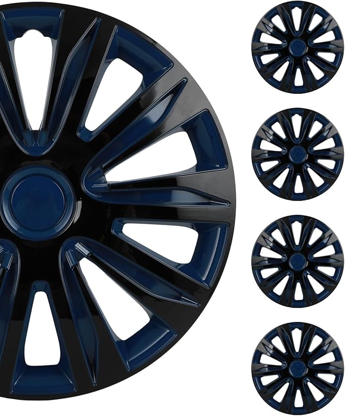 SCITOO Hub Cap Steel Wheel Snap On Universal 15" Hubcap Auto Tire Replacement Exterior Hubcaps Wheel Cover Rim 15 Inch Set of 4 PP Black Lacquer & Blue Lacquer