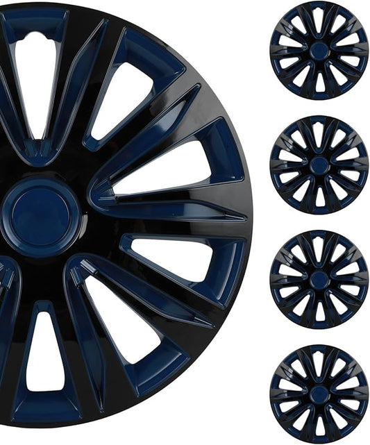 SCITOO Hub Cap Steel Wheel Snap On Universal 15" Hubcap Auto Tire Replacement Exterior Hubcaps Wheel Cover Rim 15 Inch Set of 4 PP Black Lacquer & Blue Lacquer