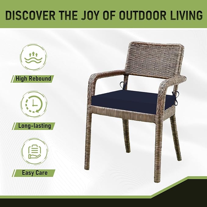 Basic Beyond Outdoor Chair Cushions Set of 4, Square Corner Outdoor Cushions for Patio Furniture, Water Resistant Patio Chair Cushions with 2 Ties, 18.5x16x3, Navy