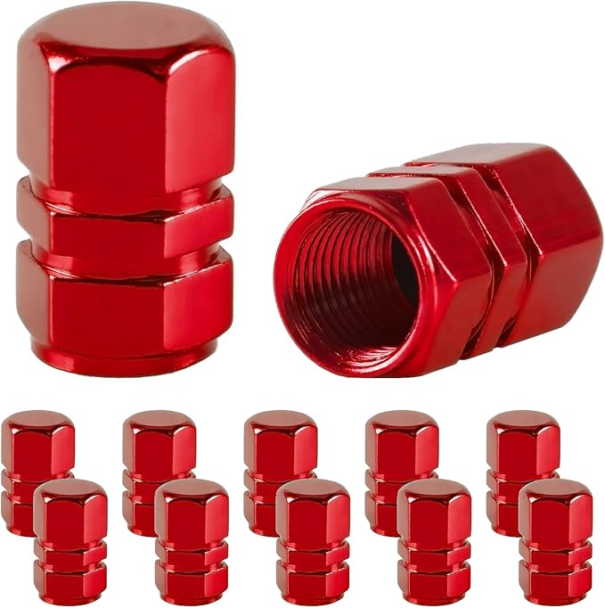 JUSTTOP Car Tire Valve Stem Caps, 12pcs Air Caps Cover, Universal for Cars, SUVs, Bike, Trucks and Motorcycles-Red