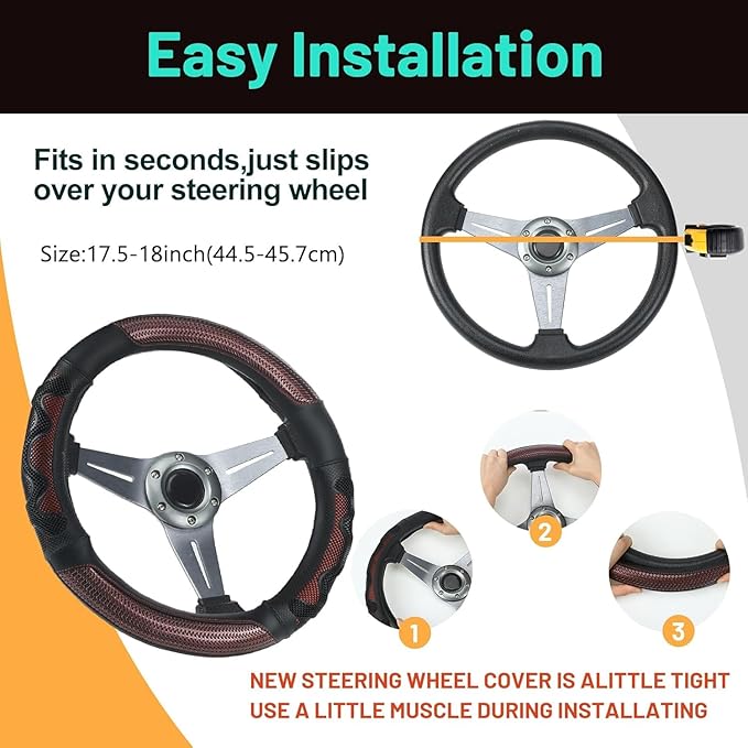 DaisyInner 17.5-18 Inch Truck Steering Wheel Cover Leather Wheel Semi-Truck Comfy Grip Cover Anti-Slip Car Accessory, Fits Rv, Big Rig and Classic Car (Black, Simple Style)