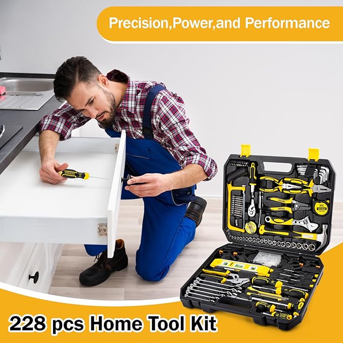 DOWELL Mechanic Tool Set Socket Wrench Auto Repair Tool Set 228-Piece Hand Tool Kit Toolbox Storage Case