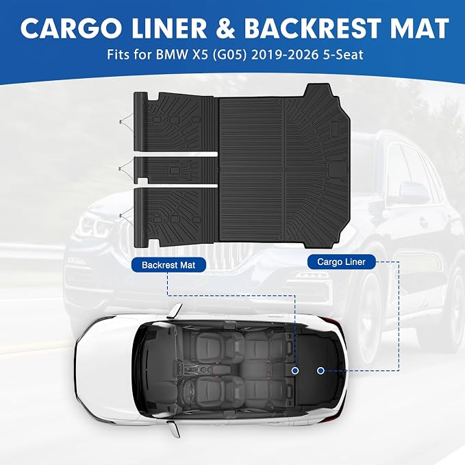 Mixsuper Cargo Liner for B M W X5 (G05) 2026 2025-2019, All Weather Trunk Mat Backrest Mat TPE Back Seat Cover Protector for X5 Accessories