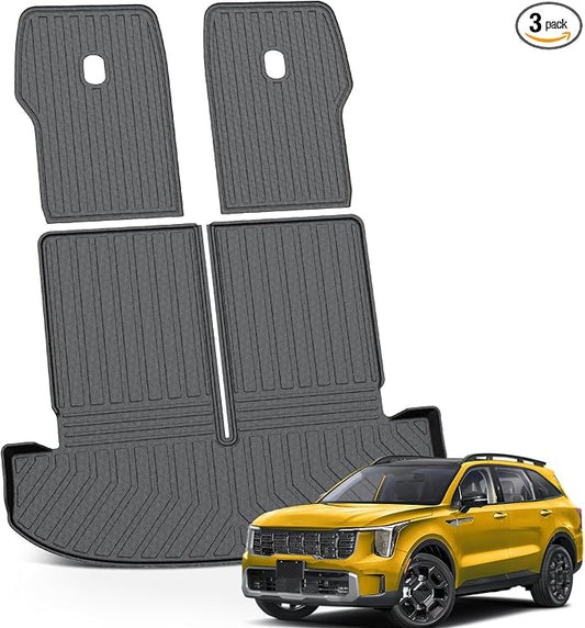 KUST Trunk Cargo Mat for Kia Sorento 2021-2025 2026 (6 Seats), TPE Rubber Rear Cargo Liner with 2nd Row Backrest Mat for Sorento Accessories All Weather Protection Cover 3PCS