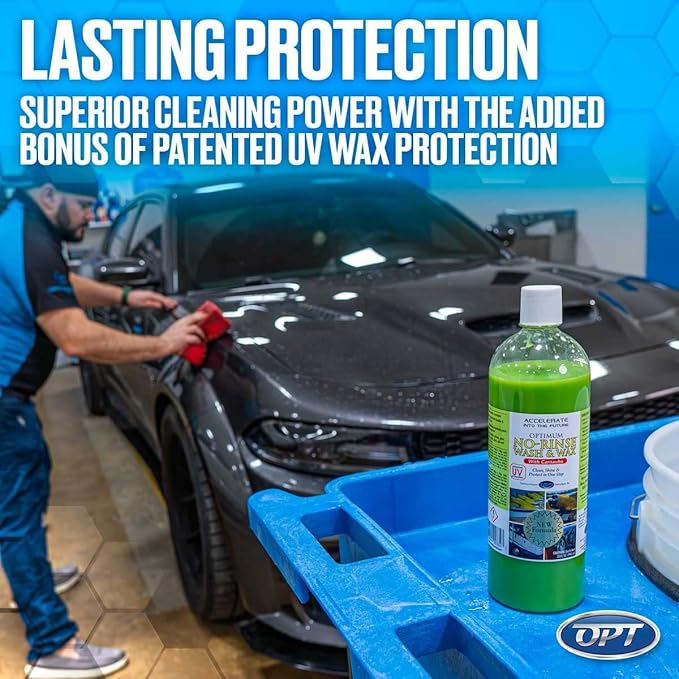 Optimum No Rinse Wash and Wax – Rinseless Car Wash Formulated with Carnauba Wax with UV Protection - For Cars, RVs, Trucks, Motorcycles and more (1 Gallon)