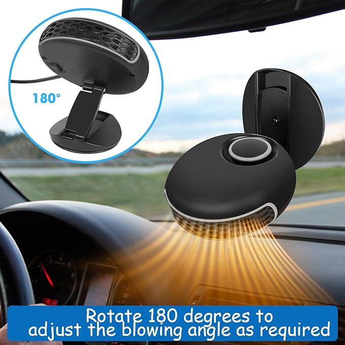 12V 150W Portable Car Heater & Defroster, 360° Rotating Dual-Heating & Cooling Fan for Windshield Defogging, Plug-in Auto Heater for Cars, Sedans, SUVs and RVs