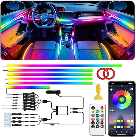 Interior Car LED Strip Lights, Acrylic LED Lights for Car with Dynamic Dreamcolor Chasing, 10 in 1 175 inches 593 LEDs Ambient Lighting Kits Music Sync Wireless APP and Remote Control