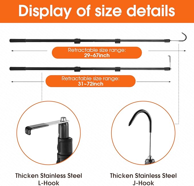 Kojcijs Magnetically Mounted 6.3 Ft Truck Cargo Grabber Reach Retriever Tool with Two Hooks, Pickup Truck Bed Heavy Duty Truck Accessories Telescoping Pole