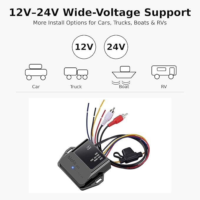 CAR Bluetooth 5.2 Receiver – aptX Adaptive, aptX HD, AAC, SBC – 12V/24V Compatible, Remote Trigger, Stereo RCA Output – Wireless A2DP Adapter for Car, Truck, Marine, Powersport Audio Systems