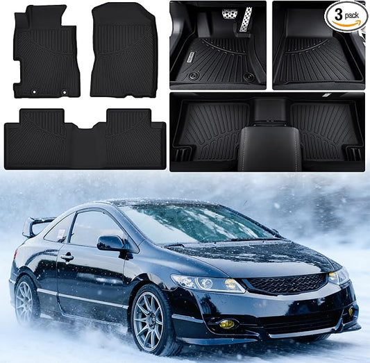 All Weather Floor Mats Fits for Honda Civic 2011 2010 2009 2008 2007 2006(Only Sedan Model),TPE Rubber Liners Accessory for 2006-2011 Odorless 1st & 2nd Row Anti-Slip Mats Black