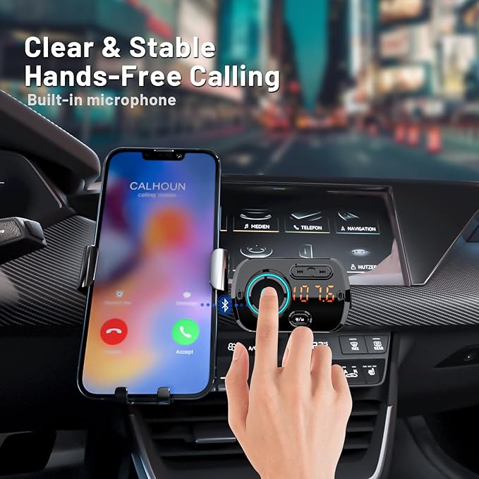 Bluetooth FM Transmitter for Car, Wireless Radio Adapter Car Music Player Receiver with Bluetooth FM Frequency Support Hands Free Call,Charger Dual USB Port,TF Card/AUX