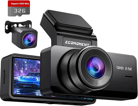 Dash Cam Front and Rear, 2.5K Dual Dash Camera for Cars, Car Camera with 3.16" IPS Screen, 170° Wide Angle, WDR Night Vision, G-Sensor, 24H Parking Monitor, 32GB Card Included, Support 256 GB Max