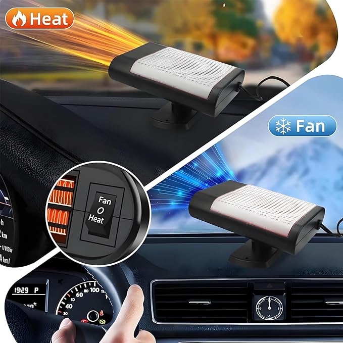 Car Heaters for Vehicle,12V Car Heater Portable Car Heater that Plugs into Cigartte Lighter,360° Rotatable Fast Heating Windshield Defroster,2-in-1 Fast Heating & Cooling (Grey)