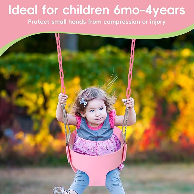 Take Me Away Pink Swing Seat - Heavy Duty High Back Full Bucket Toddler Swing Seat Chain Plastic Coated Baby Swing Outdoor - Playground Swing Set Accessories Replacement