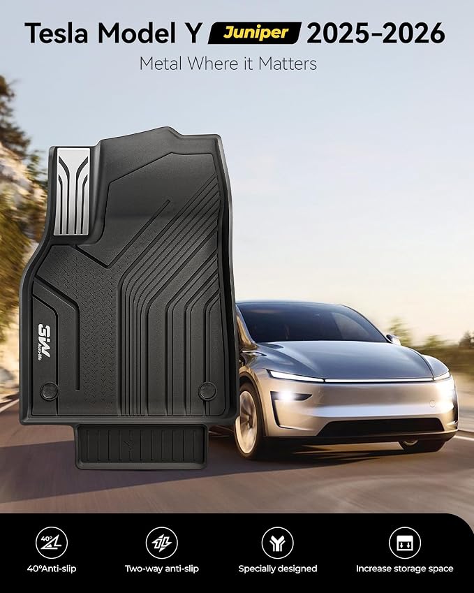3W Tesla New Model Y Juniper 2025 2026 Floor Mats, Not for Standard | 9PCS, Cargo Liners, Trunk Mats, Seat Back Protector, All Weather Customer Fit Vigormold™ TPE, Model Y Juniper Accessories