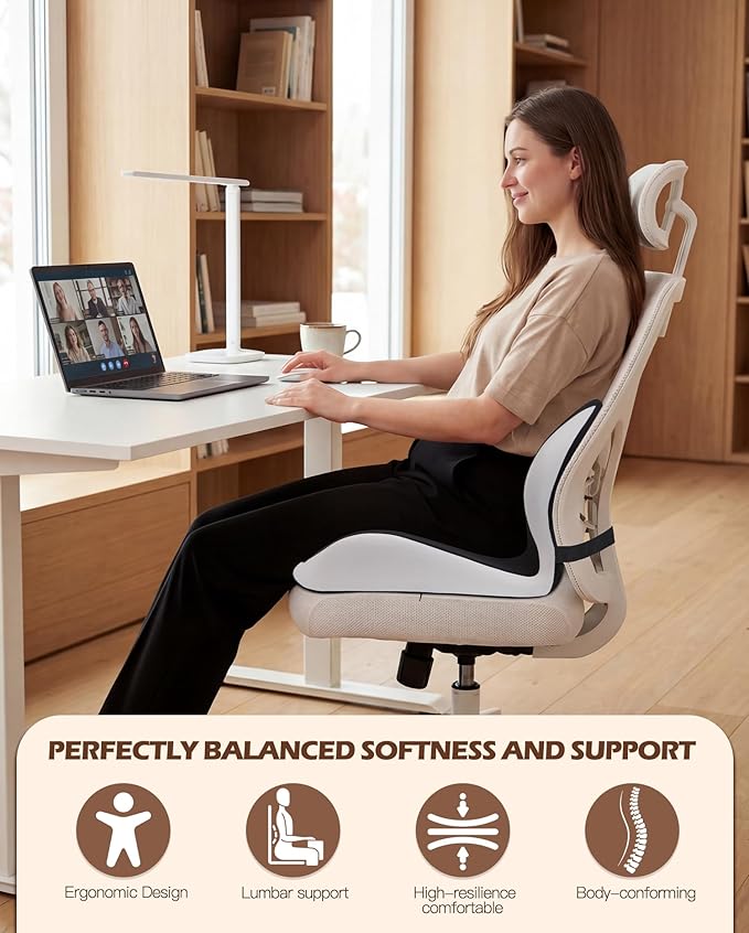 Office Chair Cushion for Tailbone & Low Back Pain Relief, Car and Truck Seat Cushion, Comfortable Foam and High Backrest, Suitable for Office Chairs, Cars, Trucks, and Home Chairs