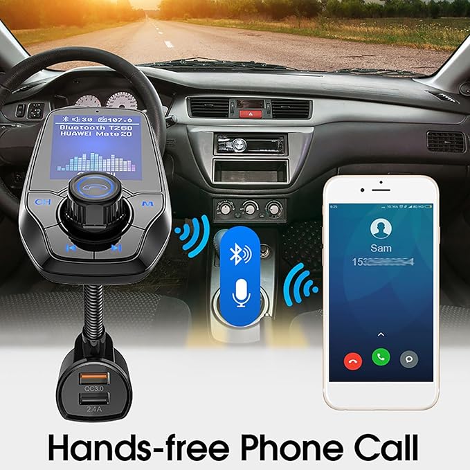 Bluetooth 5.0 FM Transmitter for Car, Wireless in-Car Radio Adapter Kit with Color Screen AUX Auto Music Adapter QC 3.0 USB Charger Voltage Detection