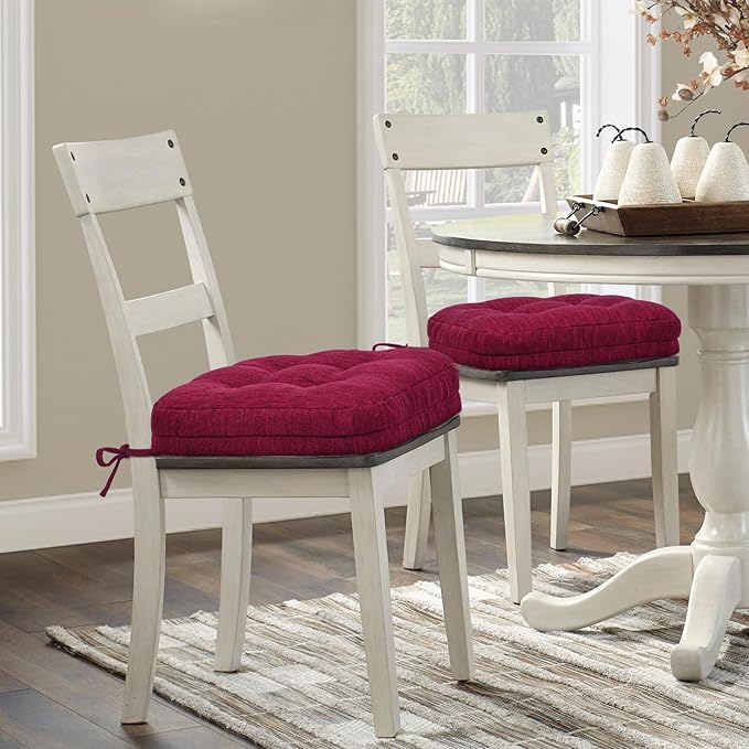 Shinnwa Kitchen Chair Cushions Set of 2, Dual-Layer Memory Foam Dining Chair Cushions, Patented Design Seat Pads with Ties, 16.5 x 16.5 x 3.5in, 2 Pack, Burgundy