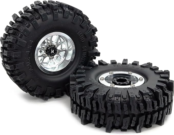 HOBBYSOUL -10.5mm Negative Offset 1.9 Beadlock Wheels and Tires, 120mm 1.9'' Mud Slingers T8 Tires and Wheels for RC 1/10 Mud Crawler SCX10 TRX4 Gen8 Upgrades