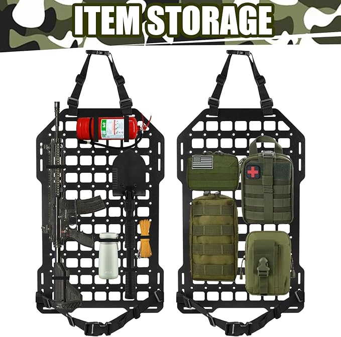 Tactical Back Seat Car Organizer, Rigid ABS Engineering Plastic Car Seat MOLLE Panel for Truck & SUV, tactical car seat back organizer with 1 Molle Pouch for Easy Storage and Accessories Management