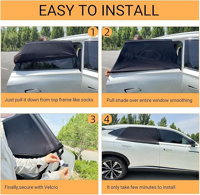 2Pack Large Size Super Elastic 42" to 53" Car Window Sunshades, for Large SUV, Pickup, Truck, Minivan, Breathable Mesh Window Screen, Side Window Screen for Car Camping