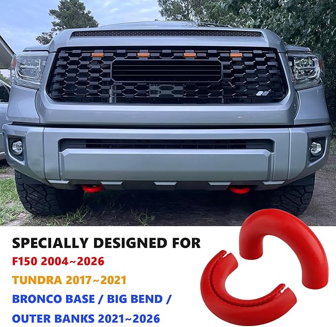 Tow Hooks Covers for Ford F150 2004-2026 Bronco Base/Big Bend/Outer Banks 2021-2026 Compatible with Toyota Tundra Accessories 2017-2021 (Red)