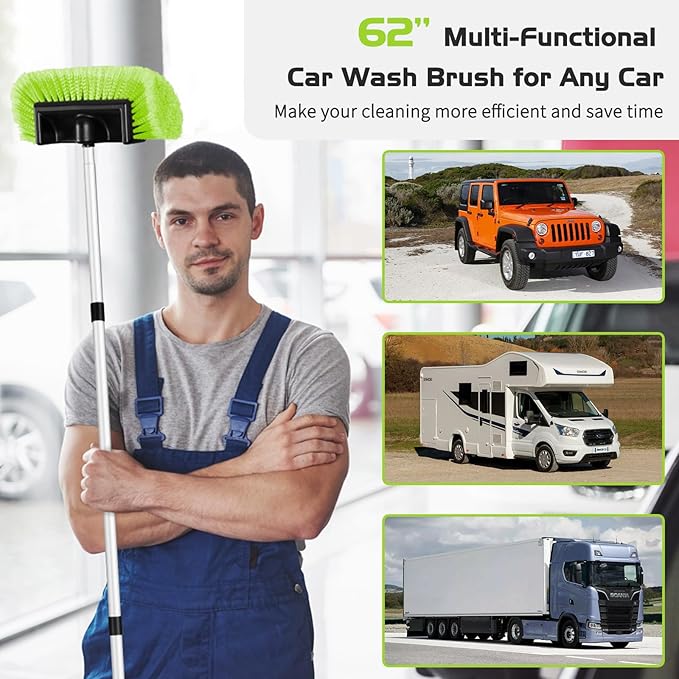 Ordenado 62" Car Wash Brush with Long Handle, Soft Bristle Car Cleaning Brush Supplies, Cars Brushes for Washing Exterior, Cars Washing Brushes Scratch-Free Wash Mop Kit, Universal for RV Truck SUV