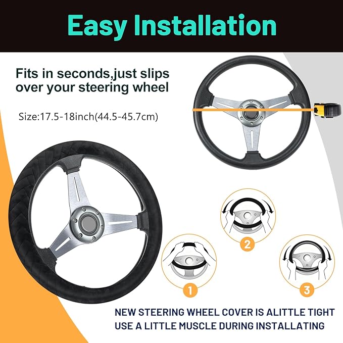 DaisyInner 18 Inch Truck Steering Wheel Cover Velvet Wheel Semi-Truck Comfy Grip Cover Anti Slip Car Accessory, Fits Rv, Big Rig and Classic Car (Black, Fashion Style)