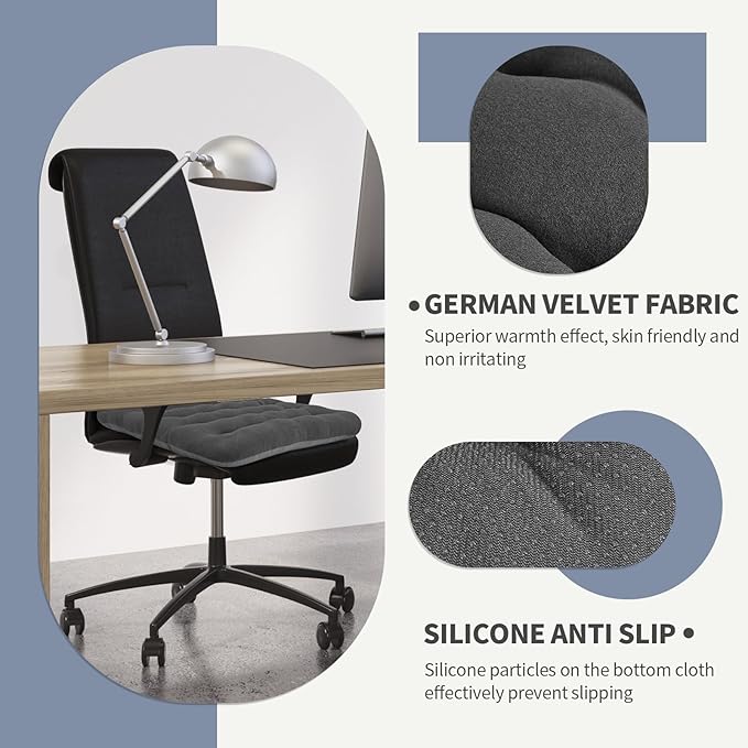 BUYUE Good Support Office Chair Cushion Padded, Soft Velvet Comfortable Non-Slip Seat Cushion for Computer Desk Kitchen Chair (1 Count, Gray)