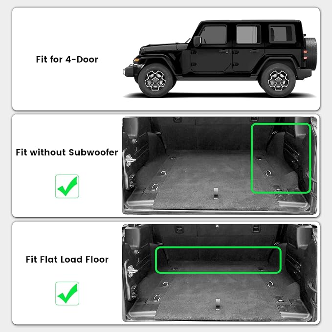 LASFIT Trunk Mat for Jeep Wrangler JL 2018-2025 2026 4 Door Cargo Without SUBWOOFER, All Weather TPE Custom Fit Cargo Mat for Flat Load Floor Gas Type (Not for JK/Not PHEV/Not 2-Door), Black