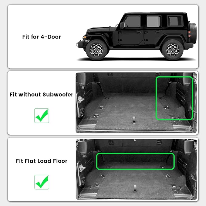 LASFIT Floor Mats & Trunk Mat for Jeep Wrangler JL 2018-2025 2026 4 Door Cargo Without SUBWOOFER (Not for JK/Not PHEV/Not 2-Door), All Weather TPE Custom Cargo Mat Fit for Flat Load Floor Gas Type