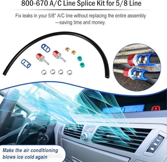 800-670 A/C Line Splice Kit for 5/8 Line With No.10 Hose, A/C Air Conditioning Repair Splice Connector, Universal Fit For 5/8'' Hose to Hard Lines Repair